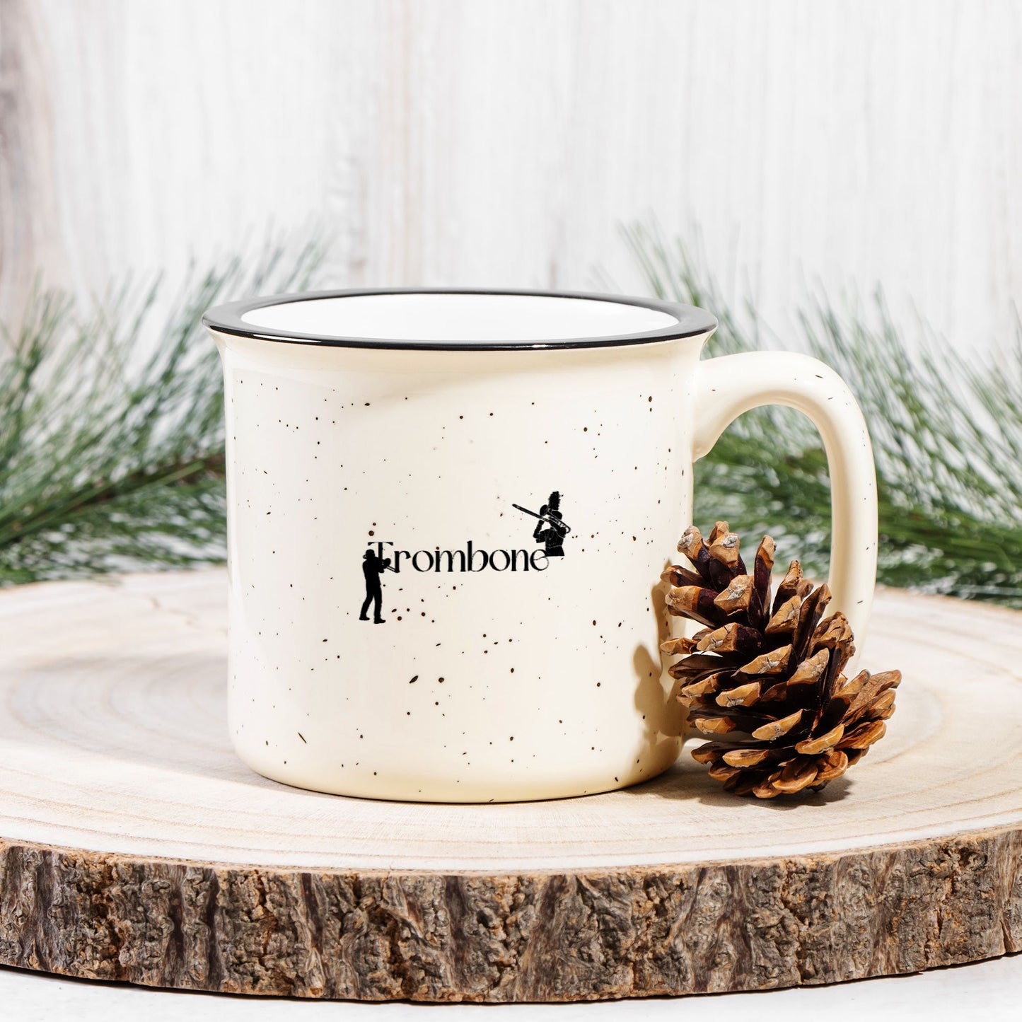 "Trombone" Ceramic Camp Mug Speckled Cream 13 oz