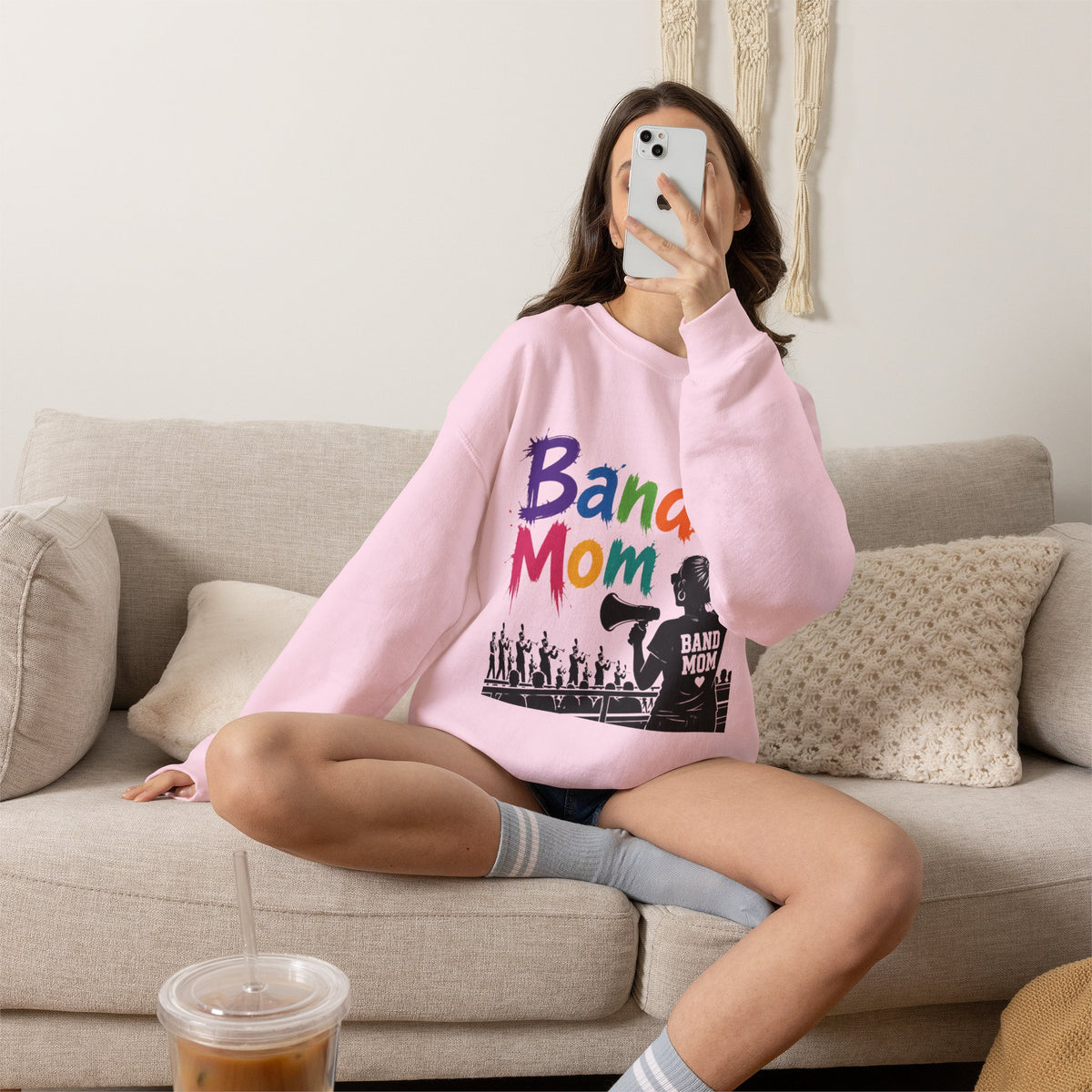 Colorful Band Mom Crew-Neck Sweatshirt