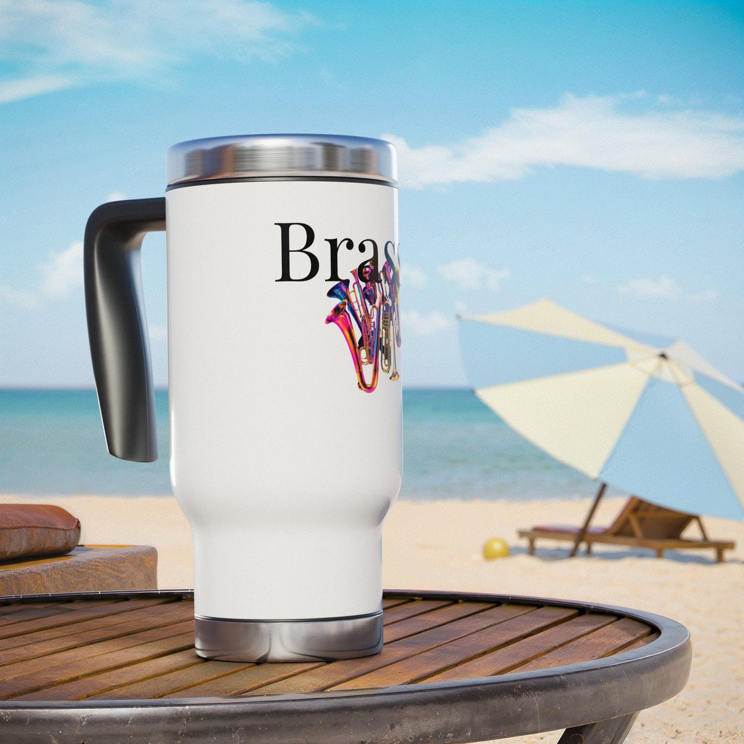 " Brassy" Stainless Steel Travel Mug with Handle, 14oz