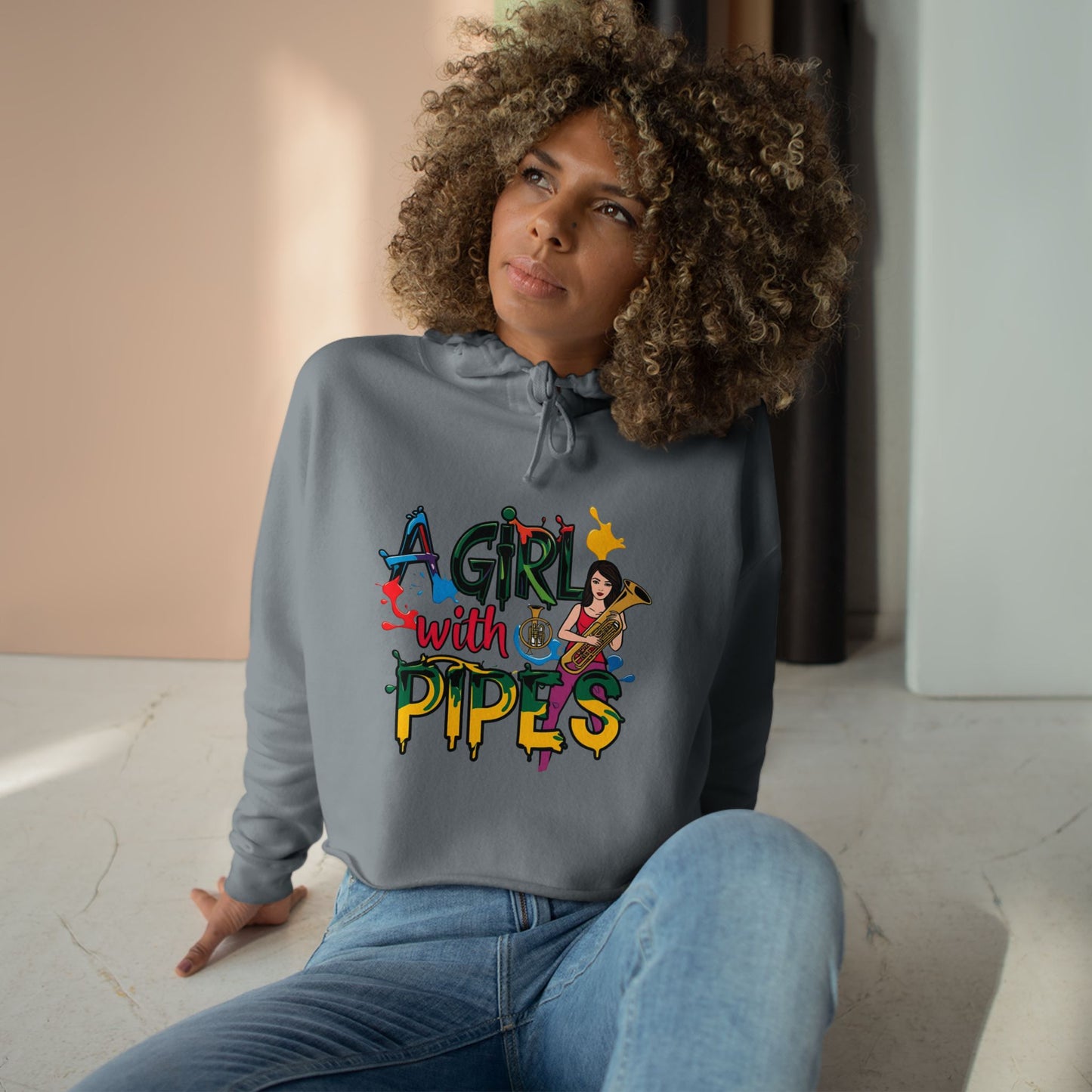 "A Girl with Pipes" Crop Hoodie