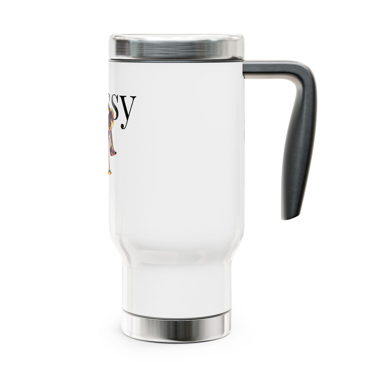 " Brassy" Stainless Steel Travel Mug with Handle, 14oz