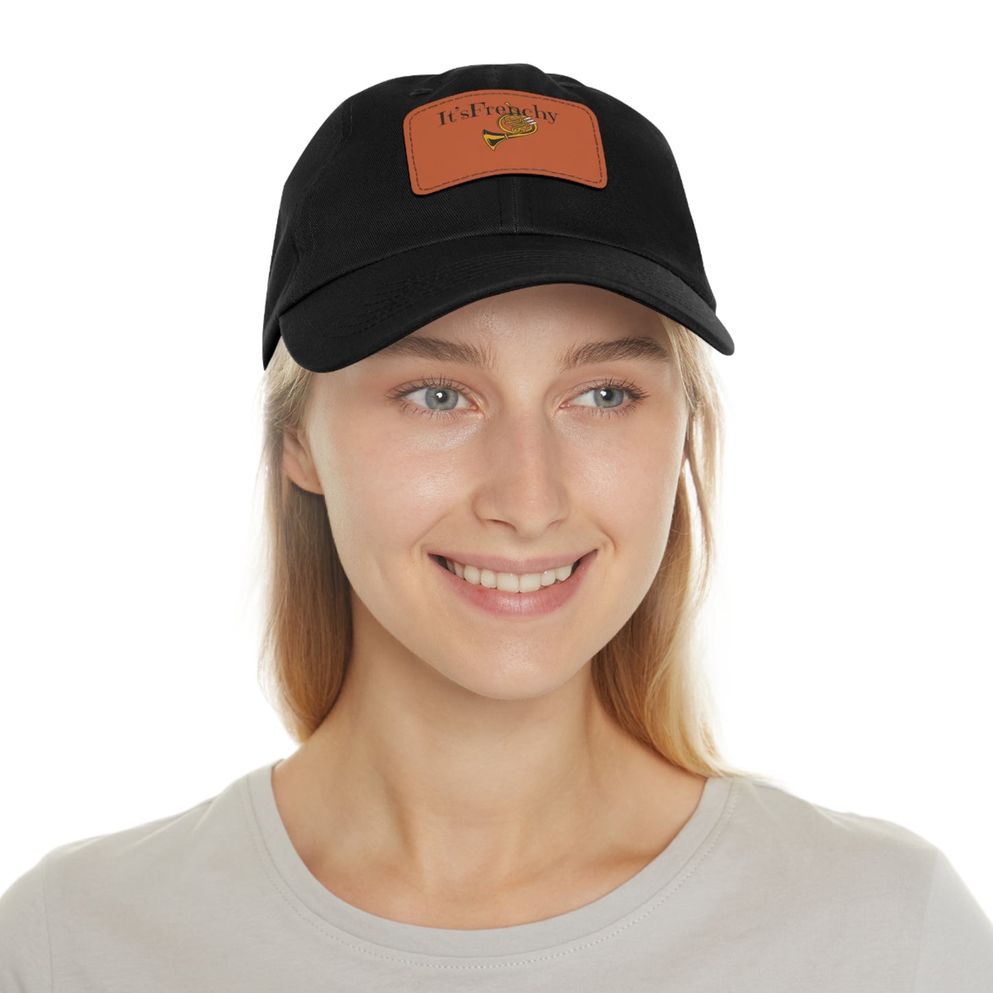 "French Horn" Dad Hat with Leather Patch (Rectangle)