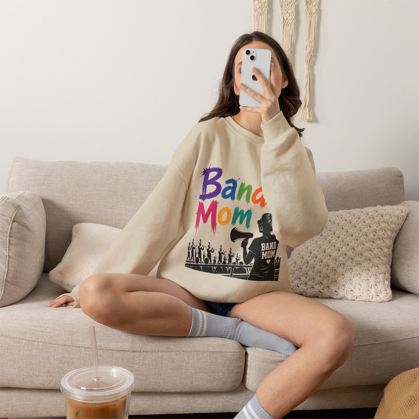 Colorful Band Mom Crew-Neck Sweatshirt