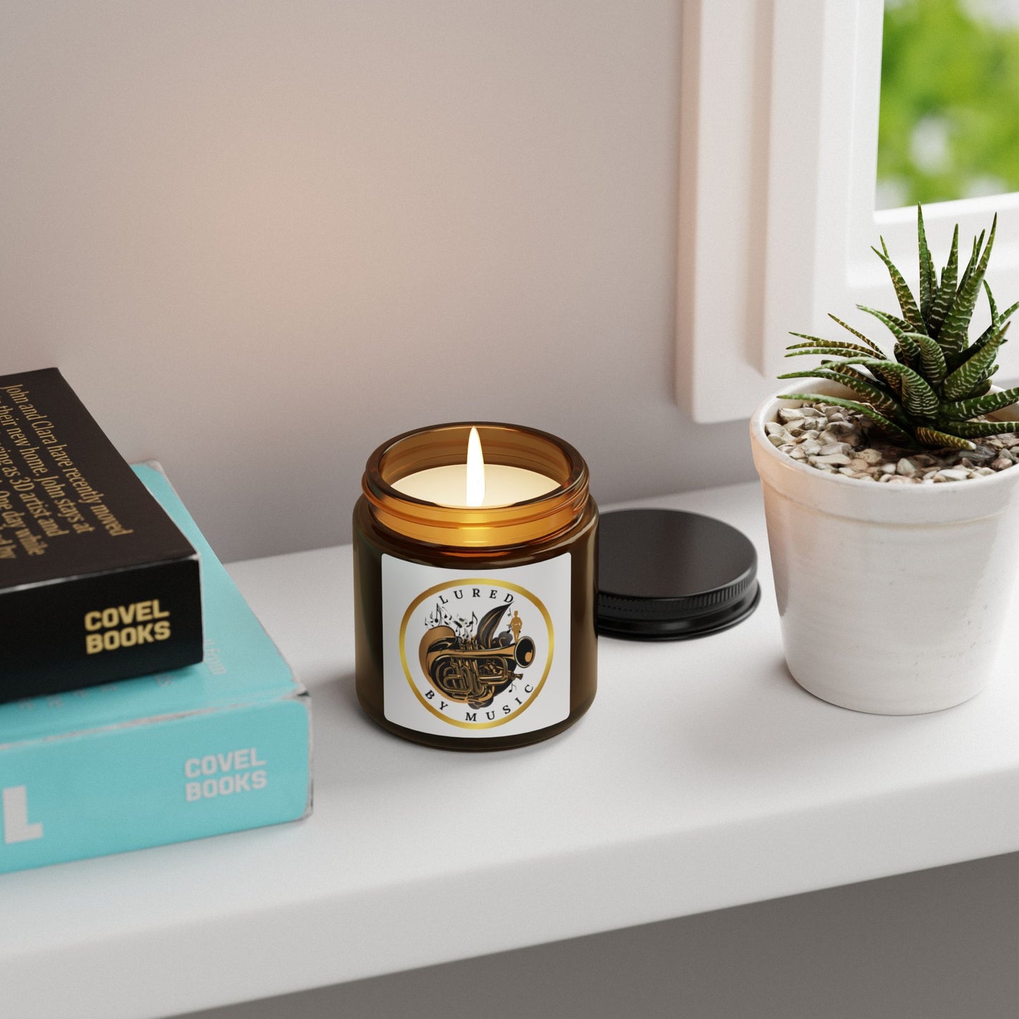 "Lured By Music" Scented Soy Candle (Multi-Size, Amber Jar)