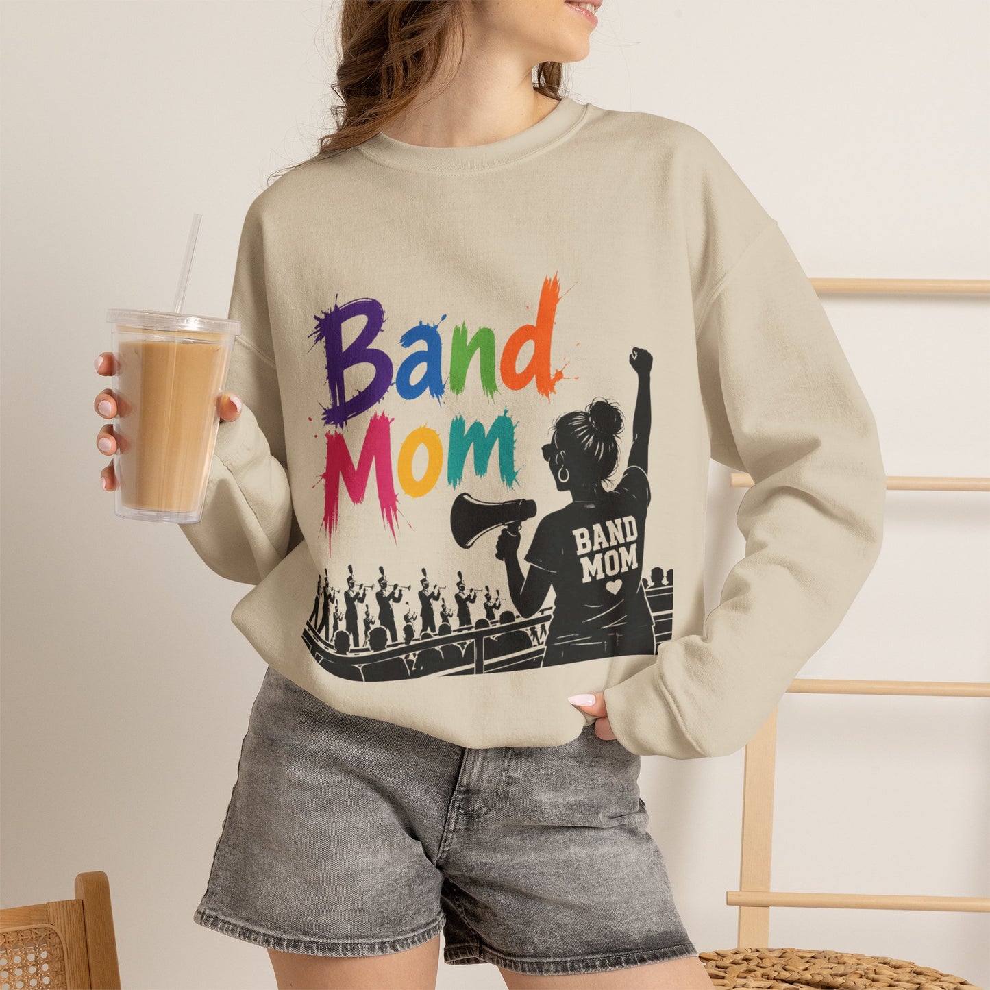 Colorful Band Mom Crew-Neck Sweatshirt