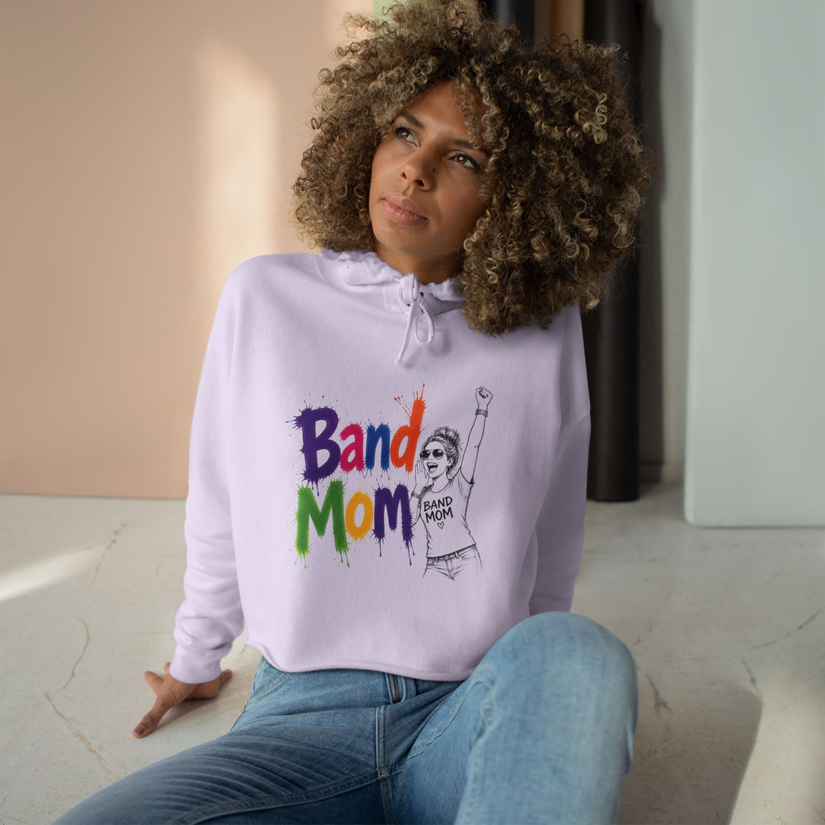 Colorful "Band Mom" Cropped Pullover Hoodie
