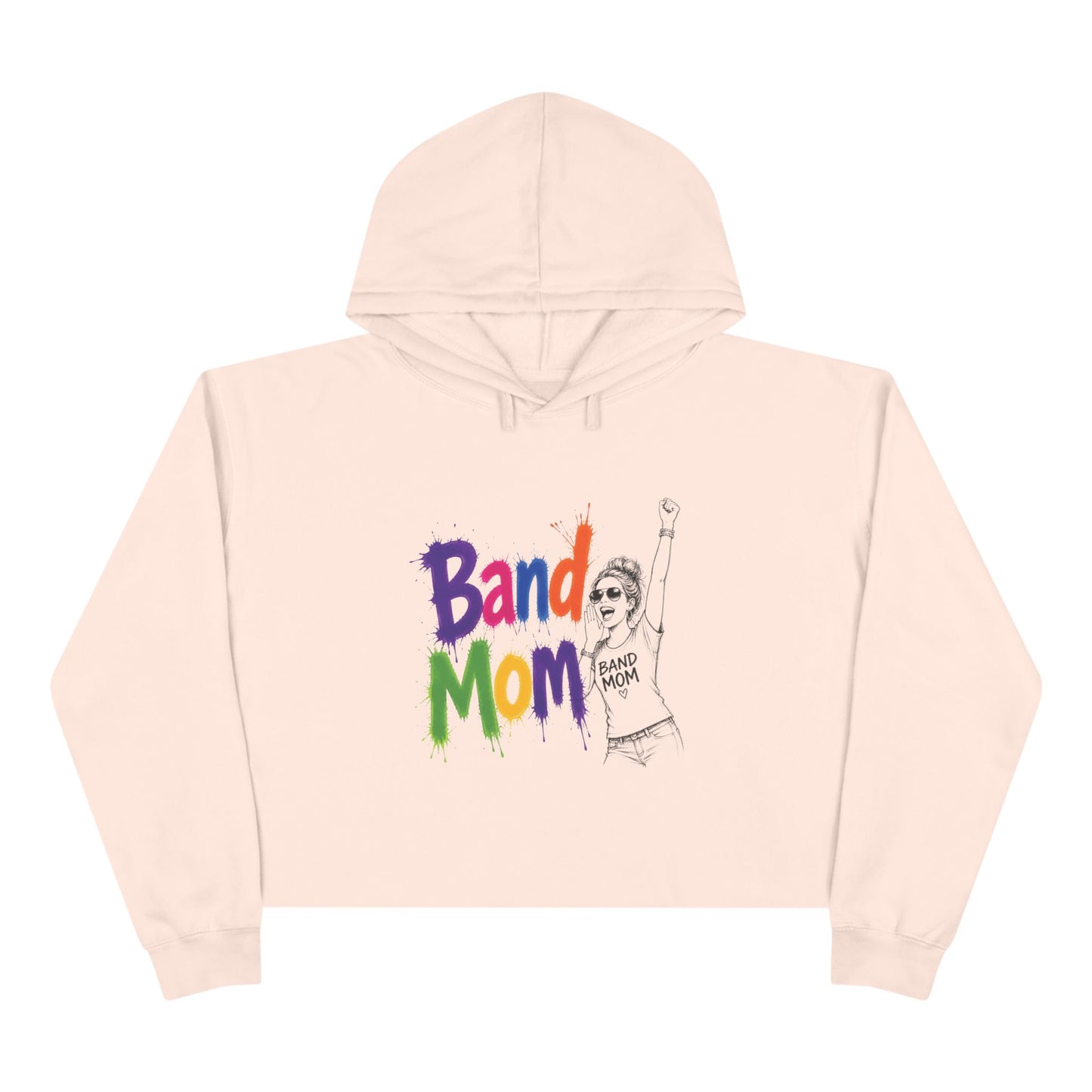 Colorful "Band Mom" Cropped Pullover Hoodie
