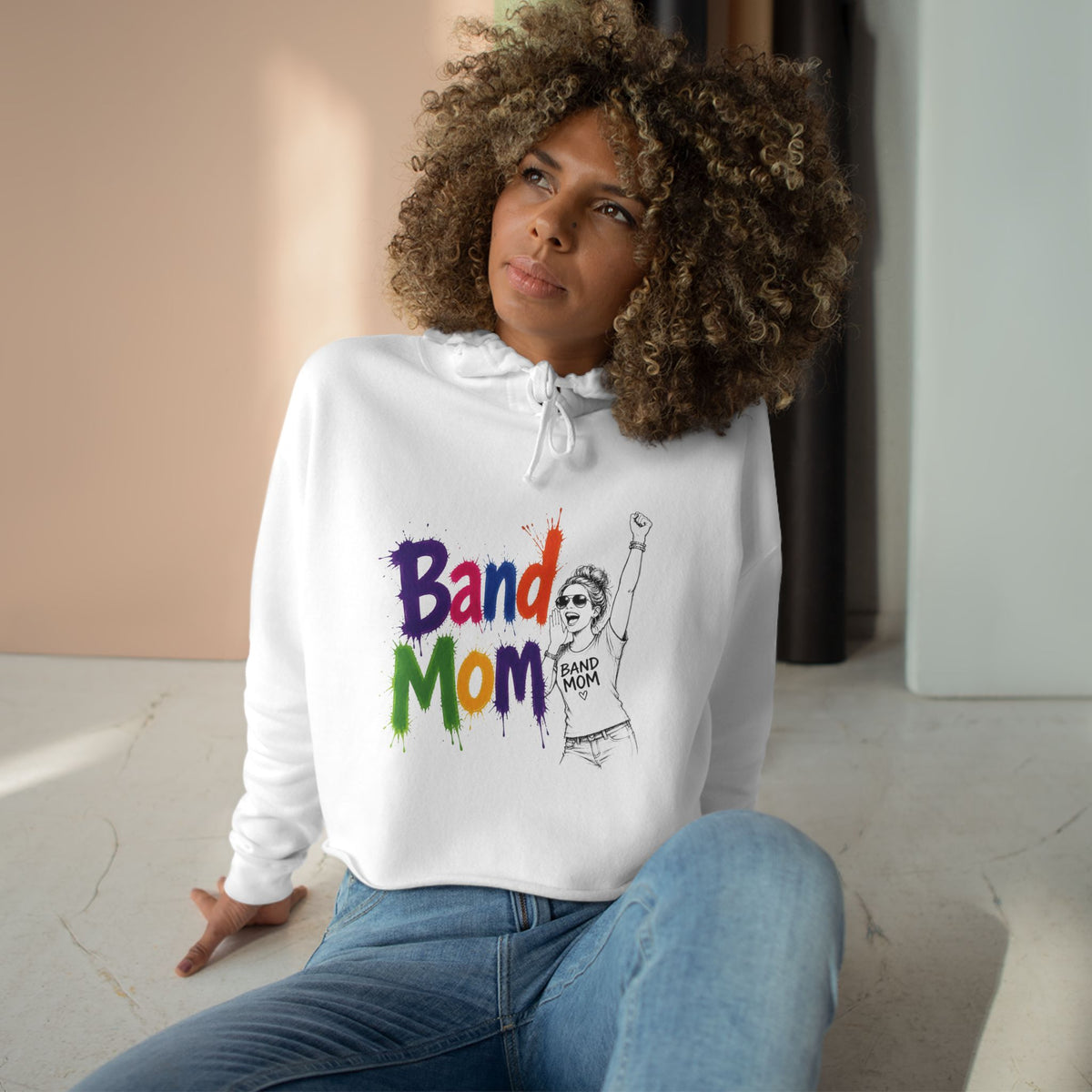 Colorful "Band Mom" Cropped Pullover Hoodie
