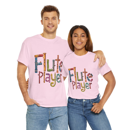 "Flute Player" Unisex Heavy Casual Cotton T-Shirt