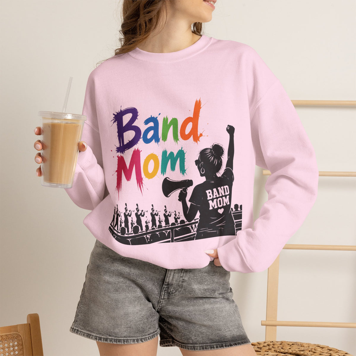 Colorful Band Mom Crew-Neck Sweatshirt