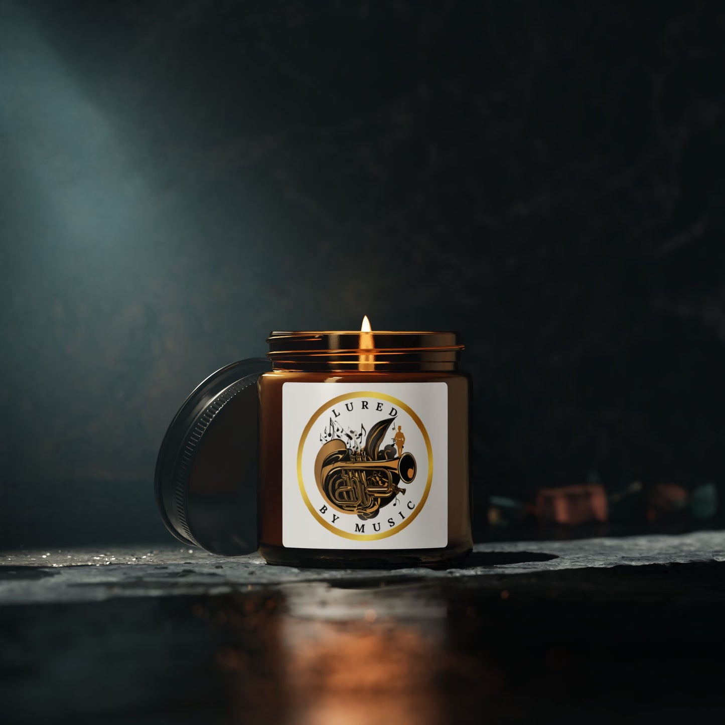 "Lured By Music" Scented Soy Candle (Multi-Size, Amber Jar)