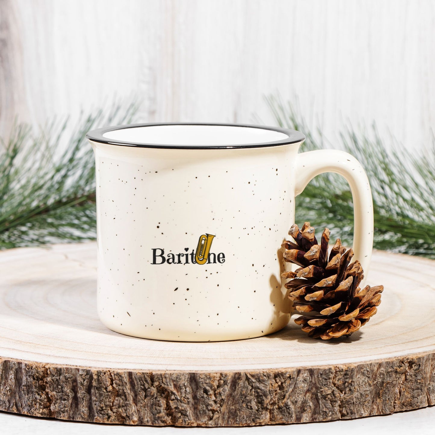 "Baritone" Ceramic Camp Mug Speckled Cream 13 oz