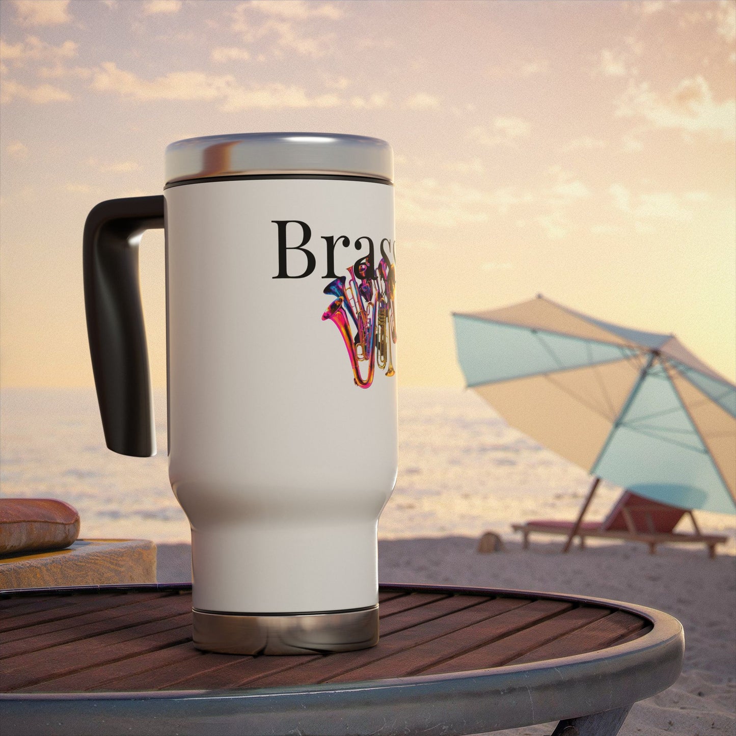 " Brassy" Stainless Steel Travel Mug with Handle, 14oz