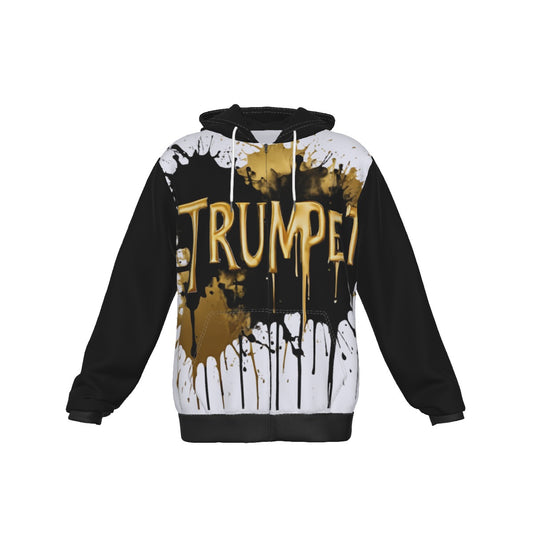 Unisex "Trumpet" Black and Gold Zip Up Hoodie With Pocket