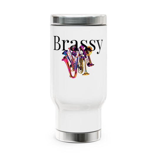 " Brassy" Stainless Steel Travel Mug with Handle, 14oz