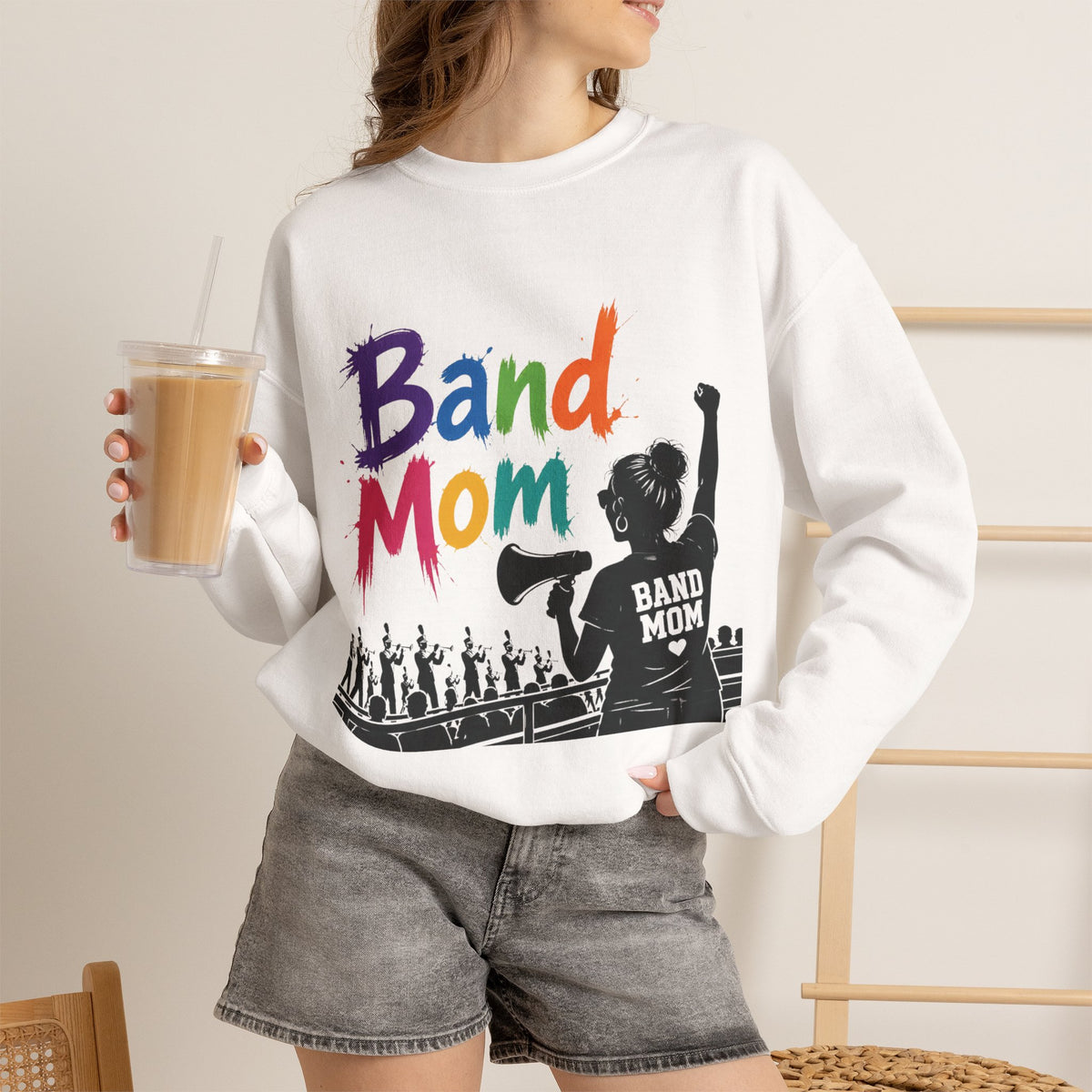 Colorful Band Mom Crew-Neck Sweatshirt