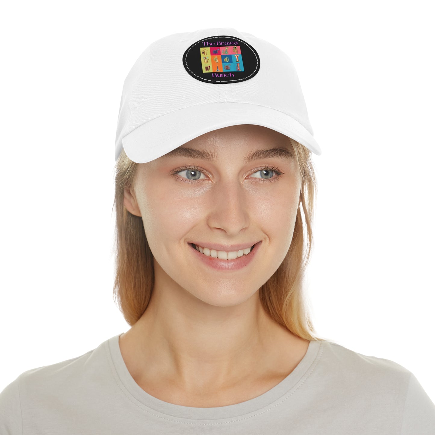Black Dad Hat with Leather Patch (Round)