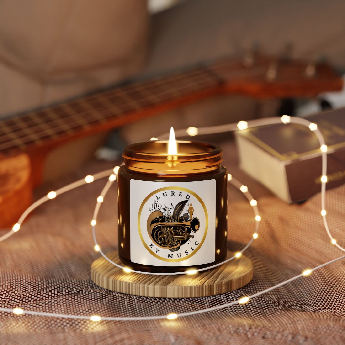 "Lured By Music" Scented Soy Candle (Multi-Size, Amber Jar)