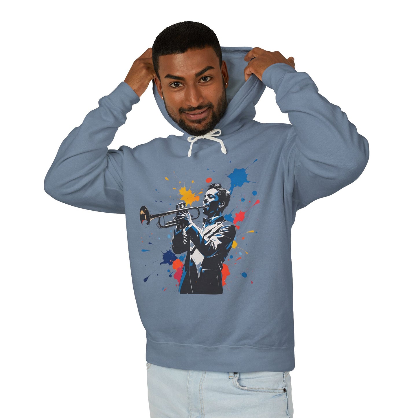 Jazz-Inspired "Trumpet" Splash Paint Unisex Lightweight Hoodie