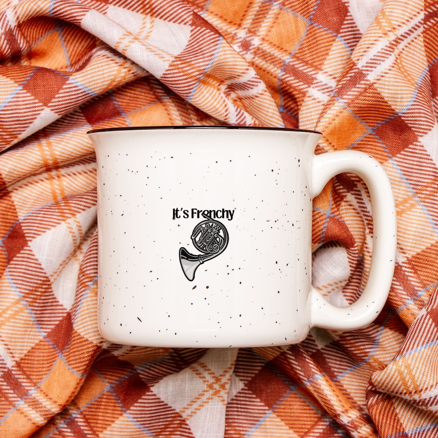 "French Horn" Ceramic Camp Mug Speckled Cream 13 oz