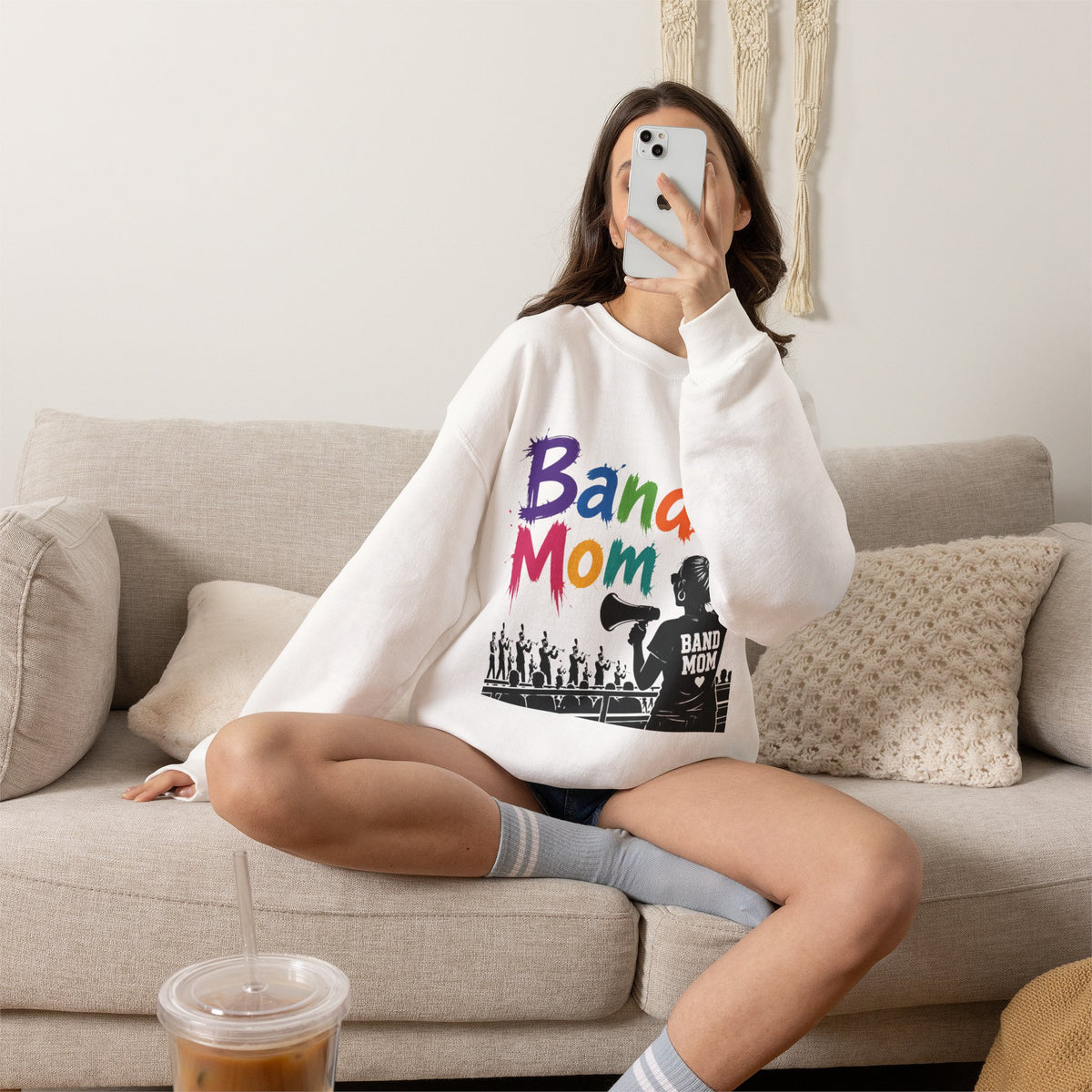 Colorful Band Mom Crew-Neck Sweatshirt