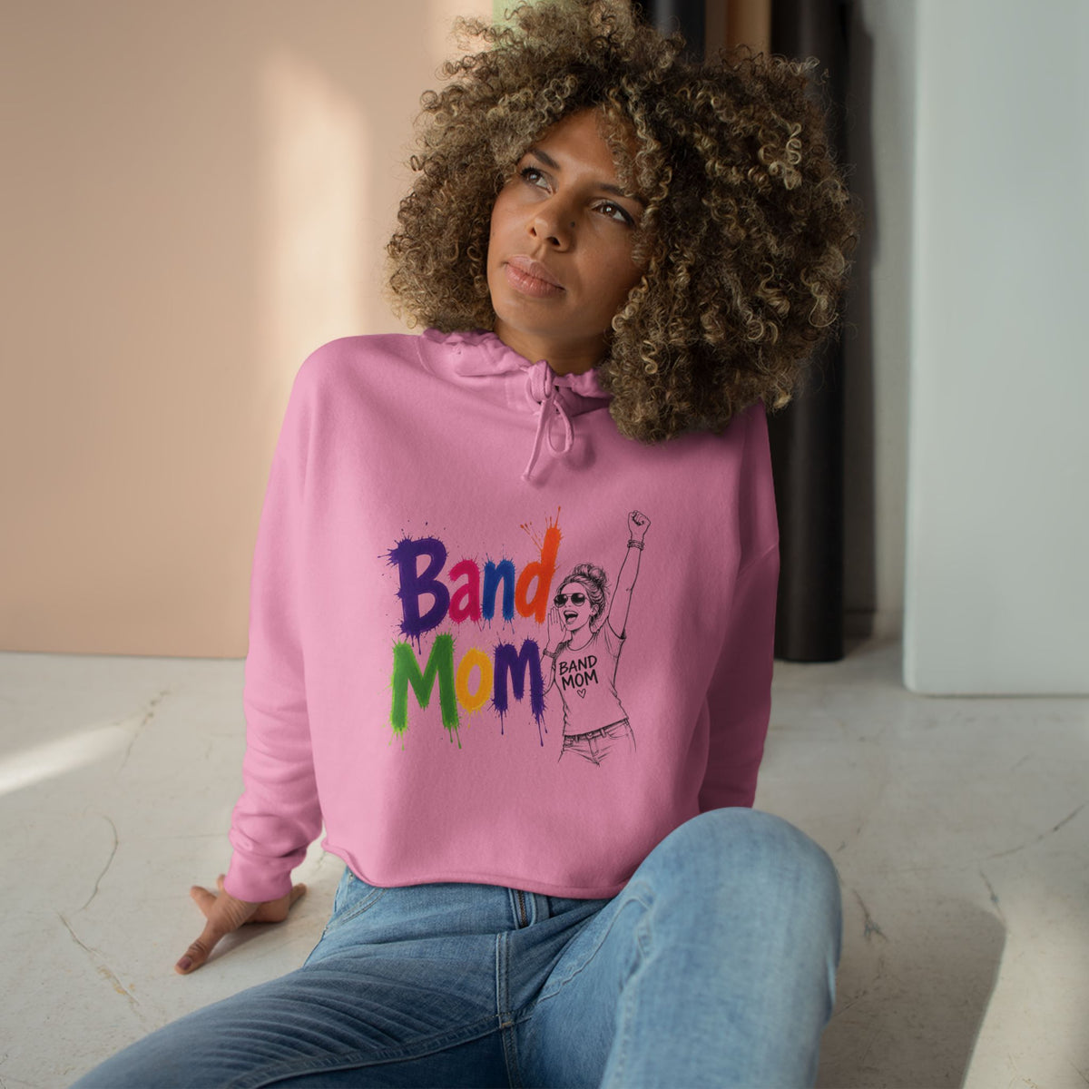 Colorful "Band Mom" Cropped Pullover Hoodie