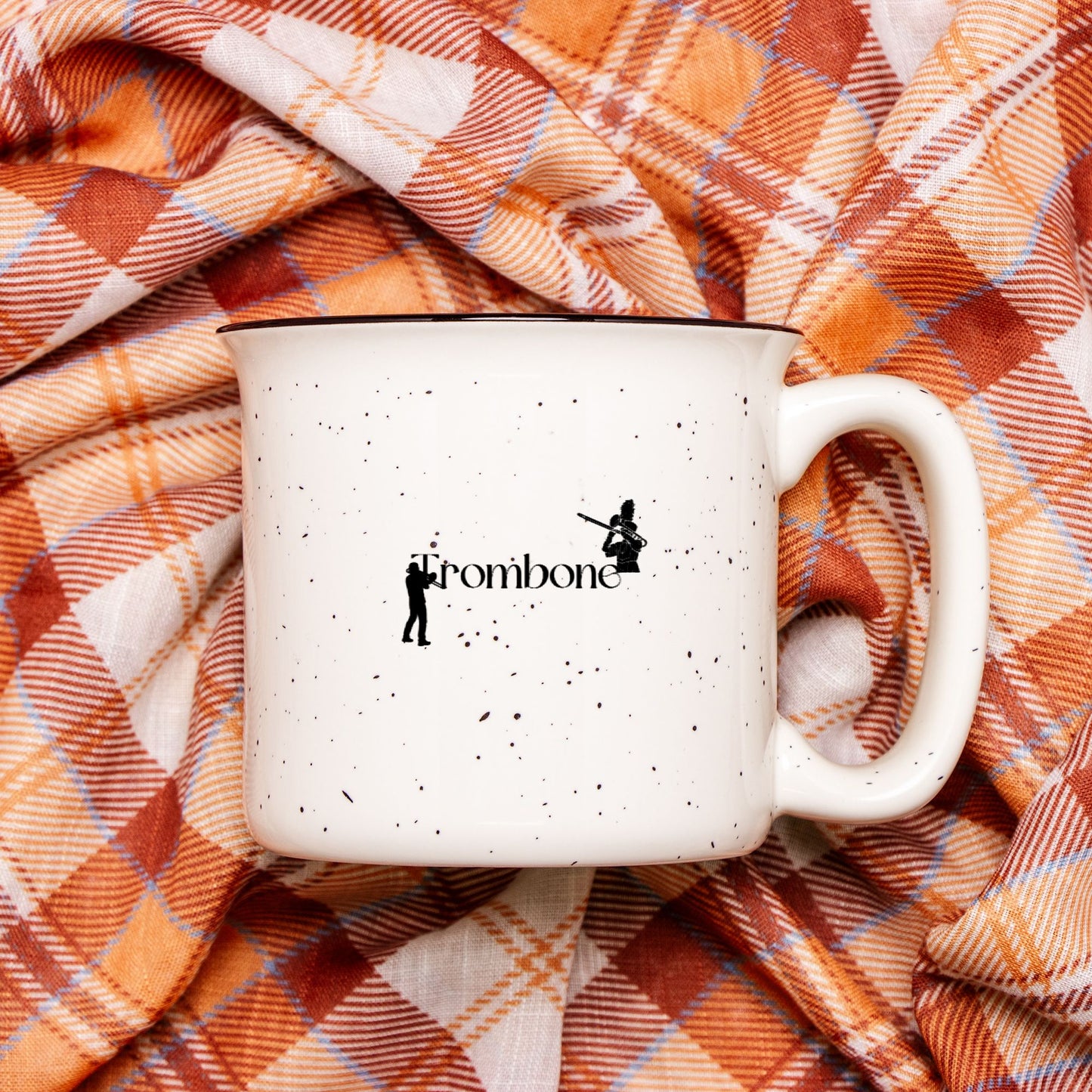 "Trombone" Ceramic Camp Mug Speckled Cream 13 oz