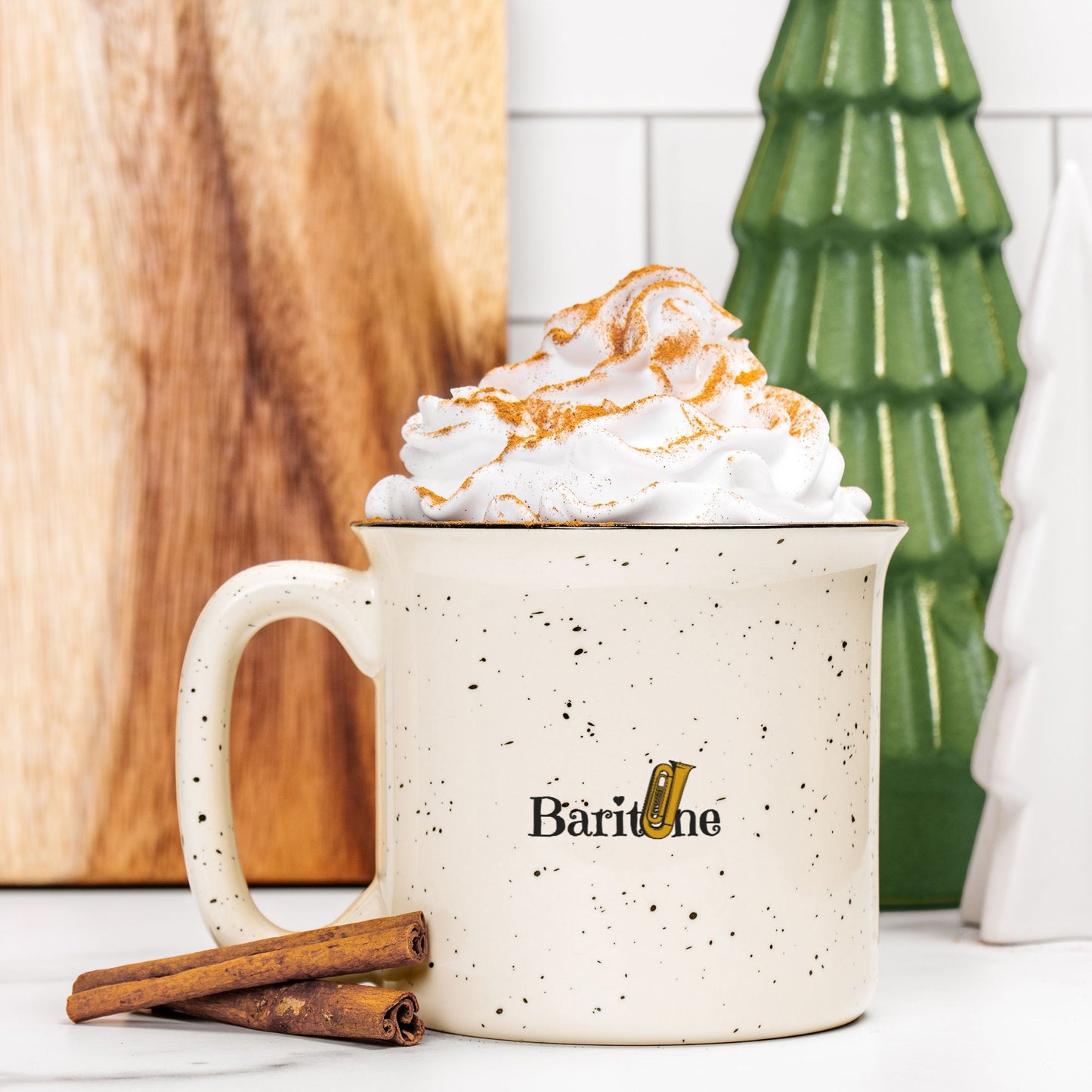 "Baritone" Ceramic Camp Mug Speckled Cream 13 oz