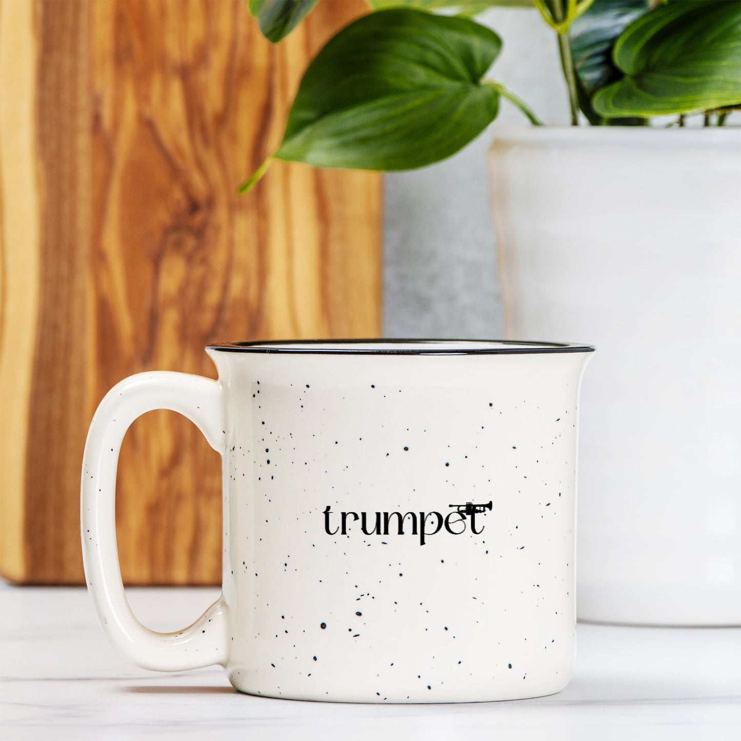 "Trumpet" Ceramic Camp Mug Speckled Cream 13 oz