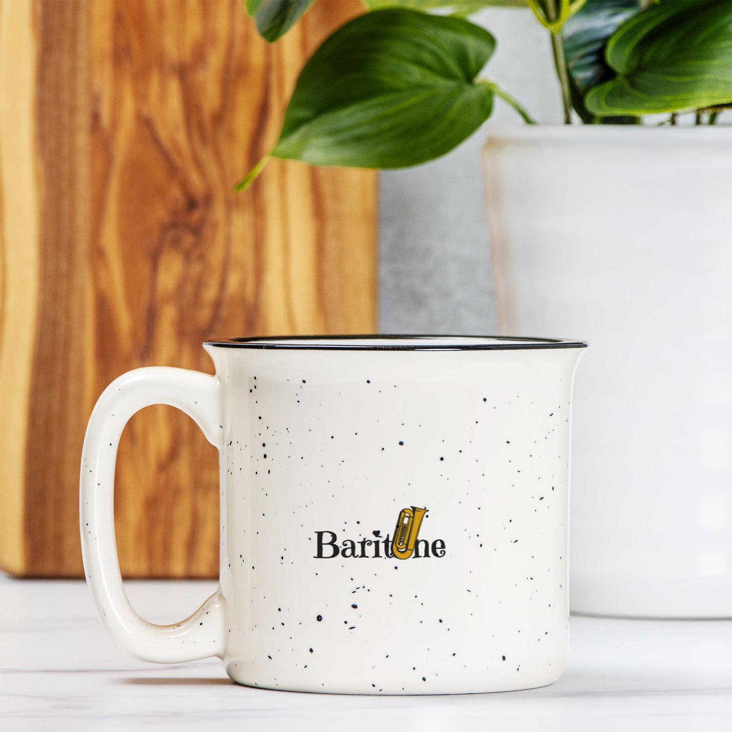 "Baritone" Ceramic Camp Mug Speckled Cream 13 oz