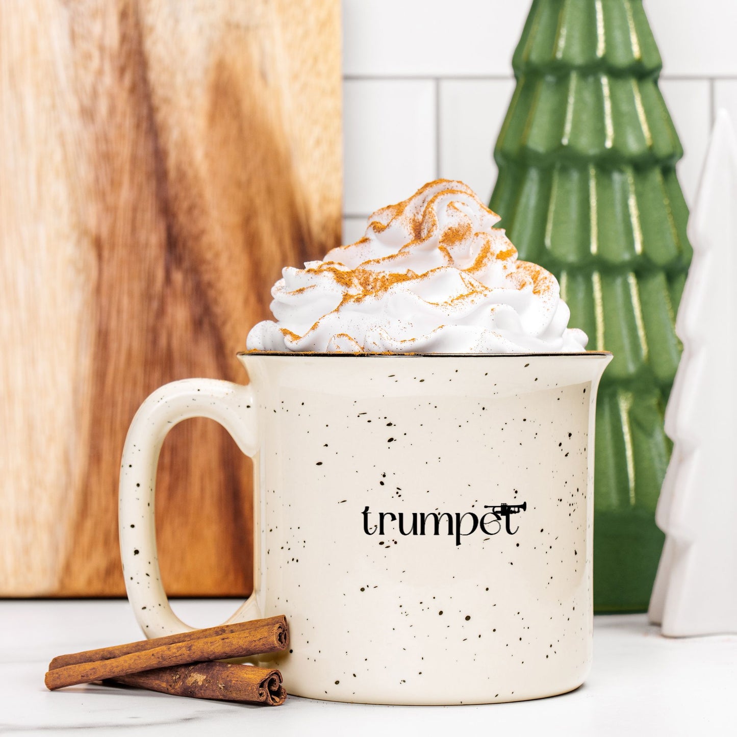 "Trumpet" Ceramic Camp Mug Speckled Cream 13 oz