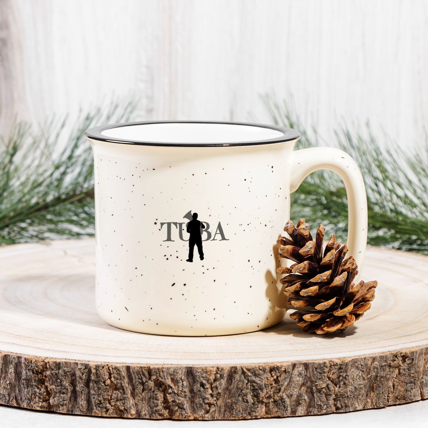 "Tuba" Ceramic Camp Mug Speckled Cream 13 oz